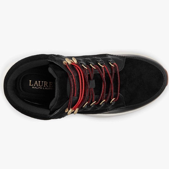 Lauren Ralph Lauren Black Leather Suede Water Resistant Rylee Hiker Sneaker New - Picture 12 of 13